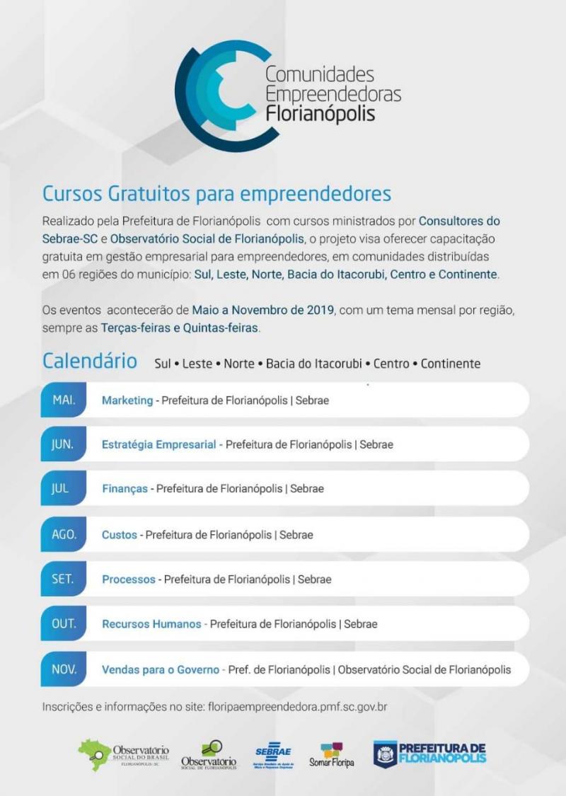 Prefeitura de Florianópolis divulga cronograma do mês de junho do projeto Comunidades Empreendedoras