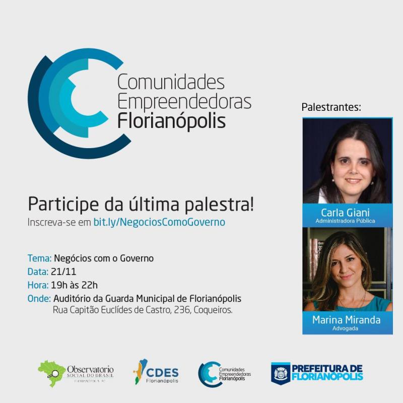 Palestra vai abordar o tema “Negócios com o Governo”