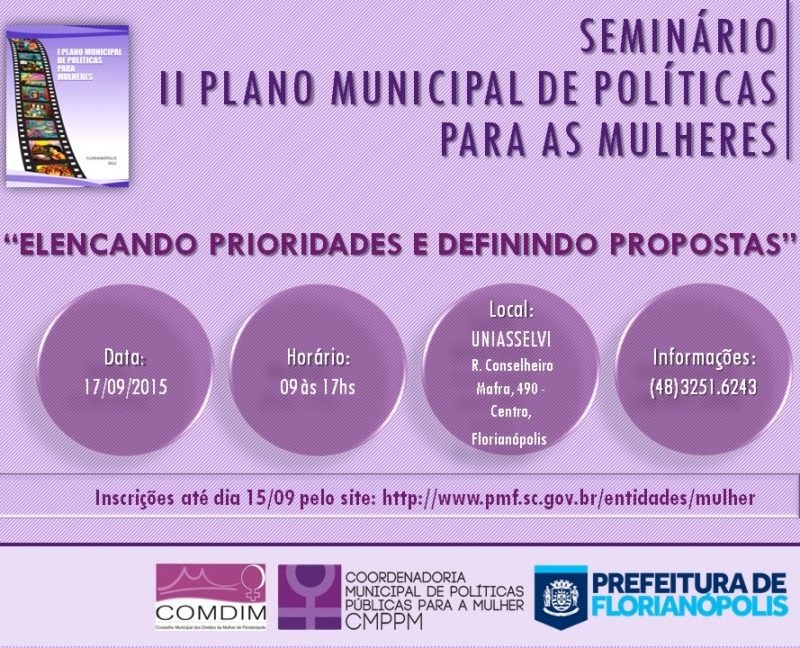 Abertas as inscrições para o Seminário do II Plano Municipal de Políticas para as Mulheres