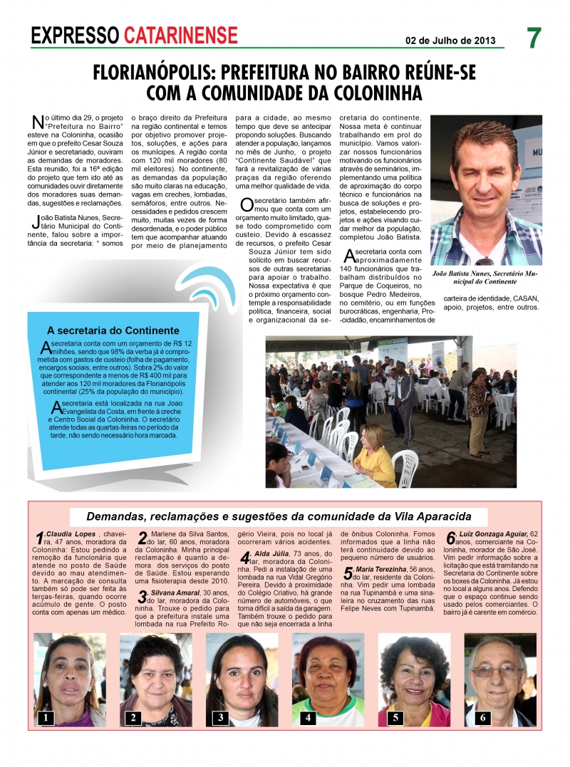 Secretaria do Continente é destaque nos jornais regionais de Santa Catarina