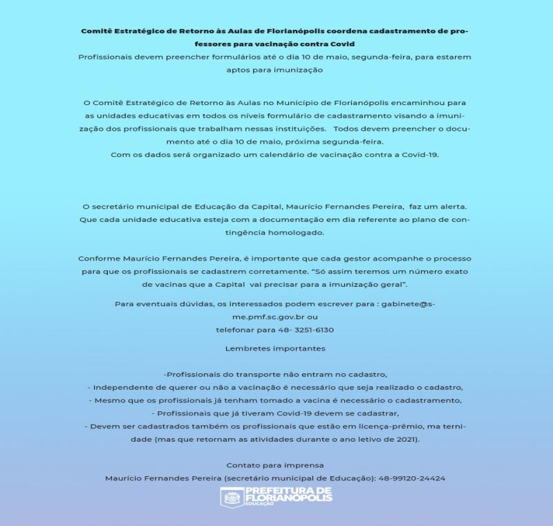 Comitê Estratégico de Retorno às Aulas da Capital coordena cadastramento de professores para vacinação contra Covid