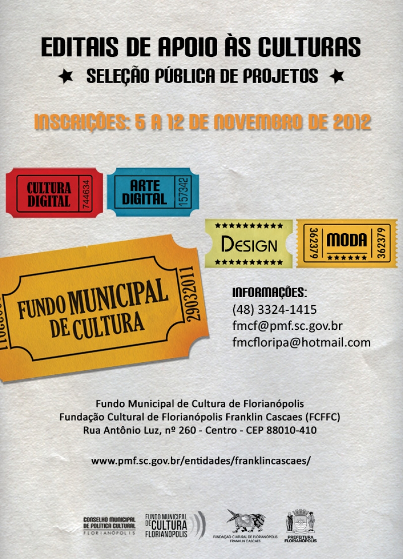 Fundo de Cultura recebe inscrição para editais