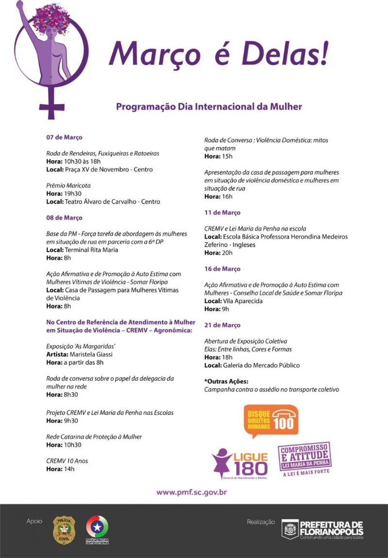 Prefeitura de Florianópolis oferece programação especial para o Dia Internacional da Mulher