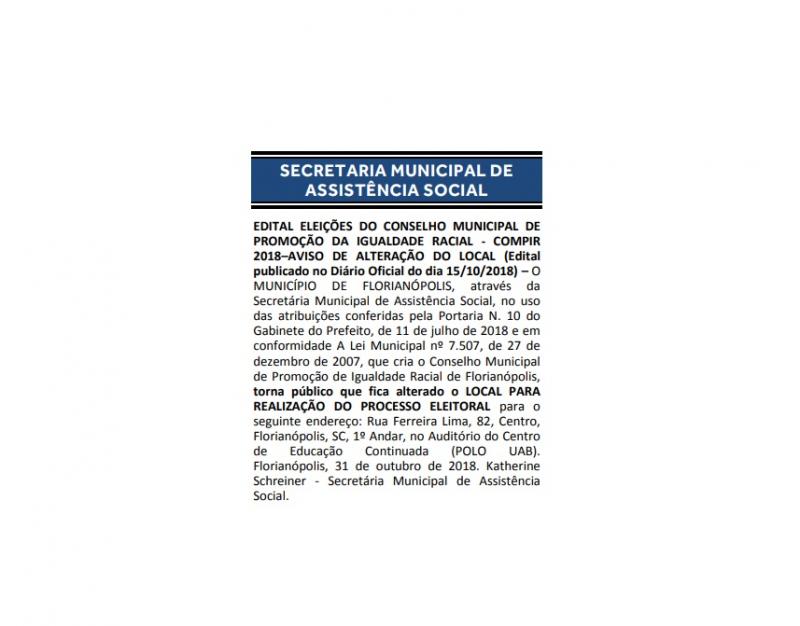 ERRATA DO LOCAL DE OCORRÊNCIA DO PROCESSO ELEITORAL