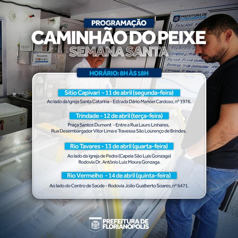 Caminhão do Peixe irá operar nos bairros na semana que antecede a páscoa.