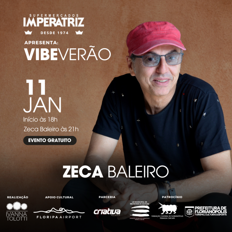Zeca Baleiro se apresenta em show gratuito no projeto Vibe Verão
