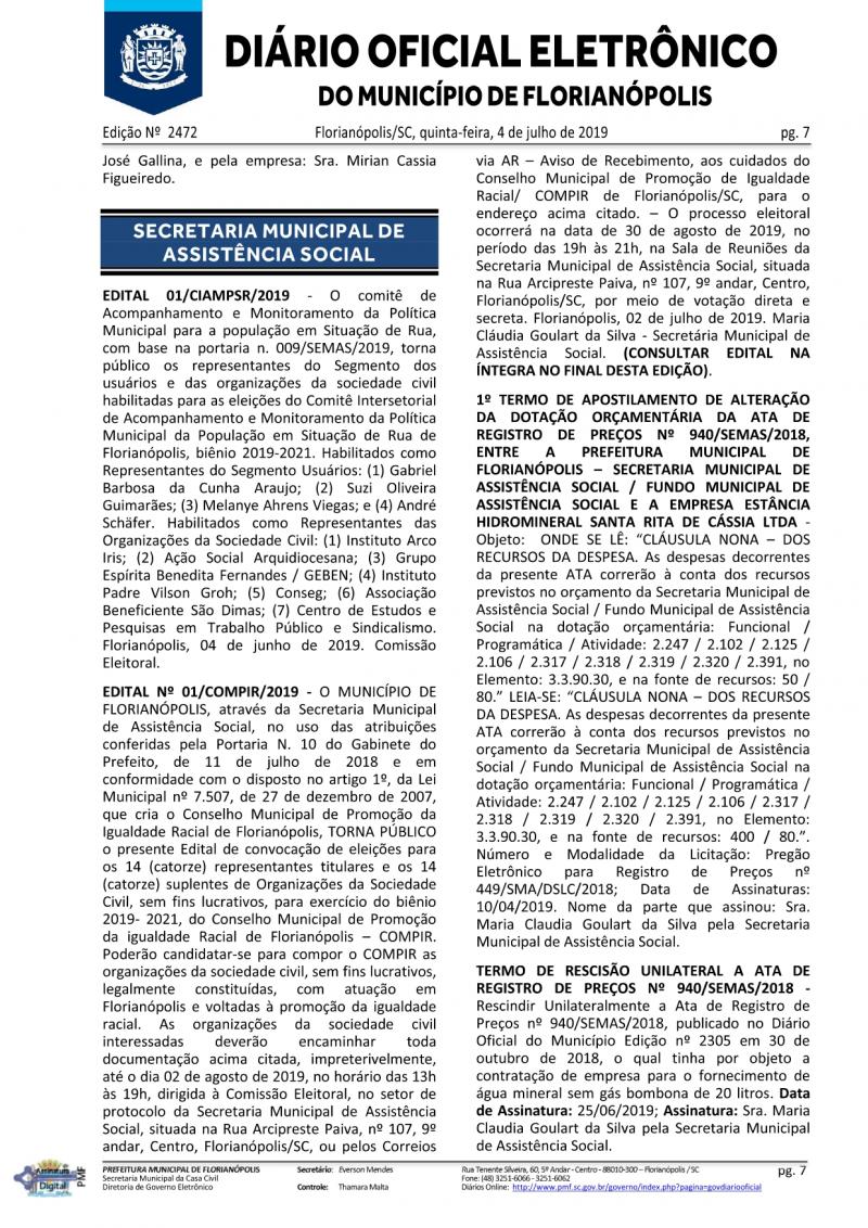 Edital do Conselho Municipal de Promoção da Igualdade Racial de Florianópolis (COMPIR)