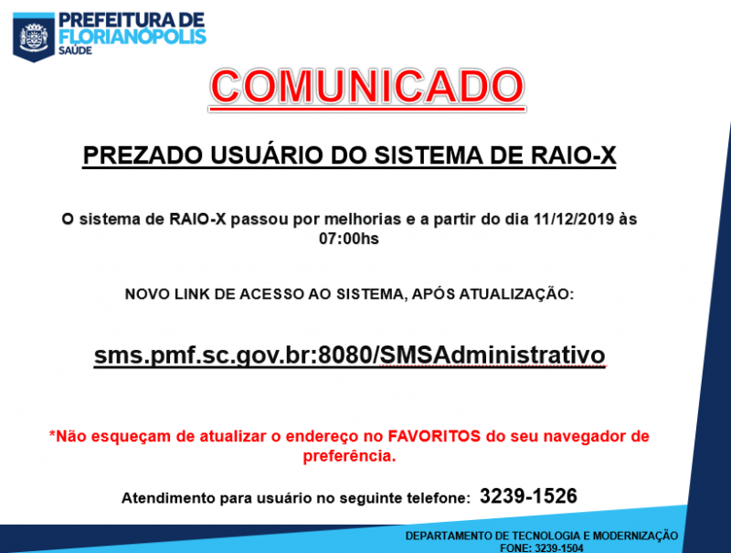 Comunicado | Usuários do sistema de Raio-X
