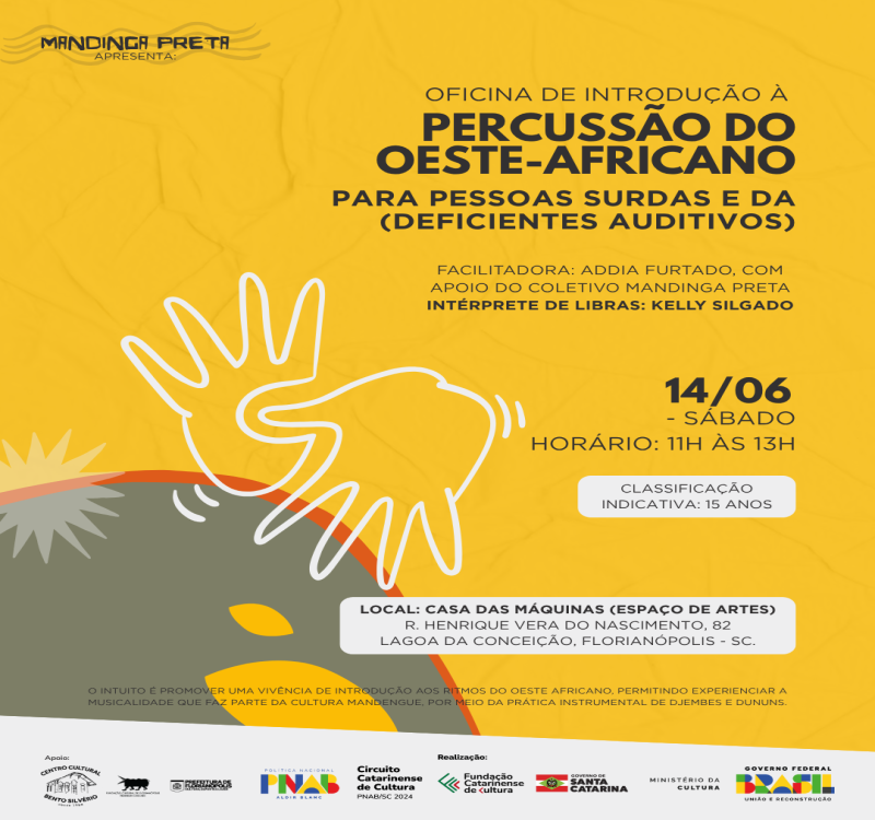 Oficina de Introdução à Percussão do Oeste Africano para Pessoas Surdas e com Deficiência Auditiva (DA)