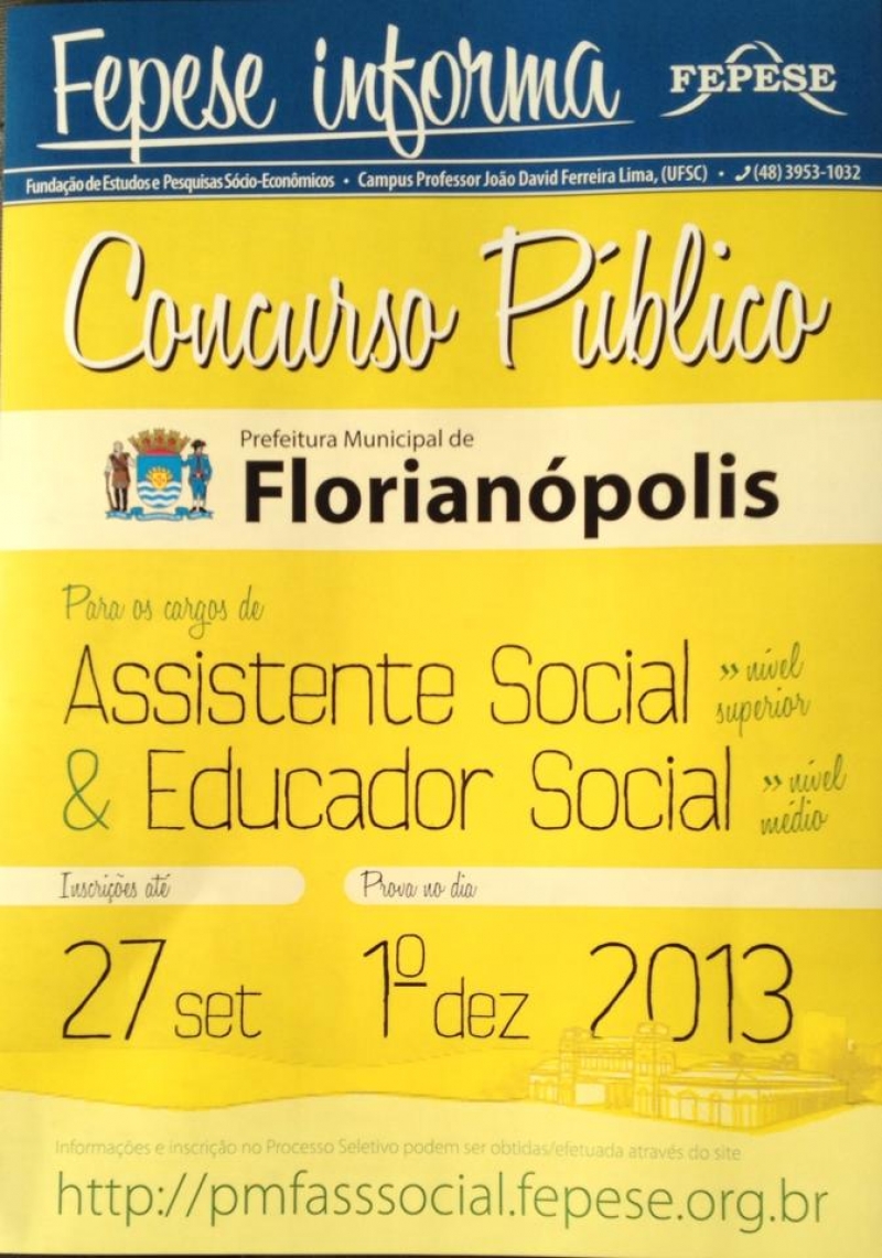 Inscrições para o Concurso Público vão até o dia 27