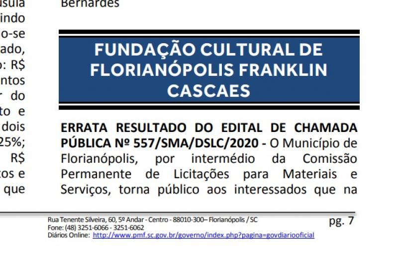 Lei Aldir Blanc: ERRATA da Chamada Pública 557