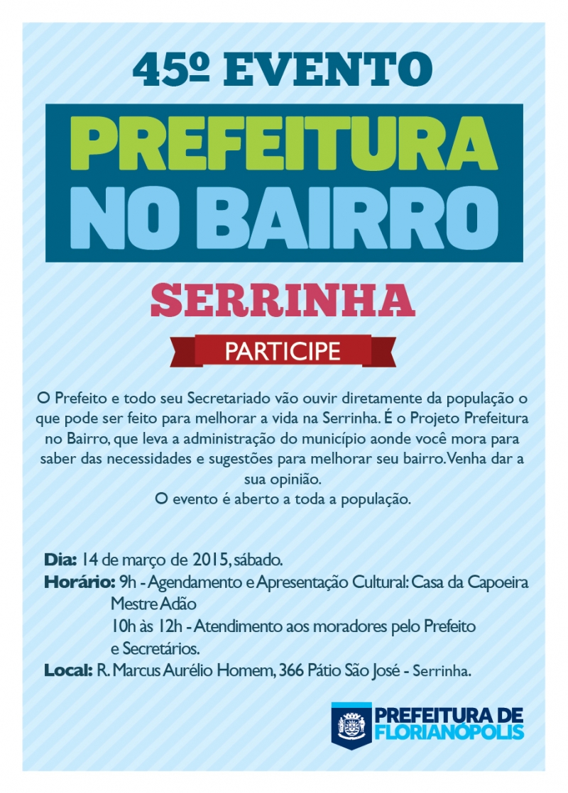 Prefeitura no Bairro deste sábado será na Serrinha