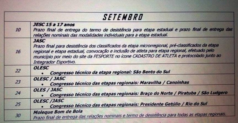 Novo calendário é divulgado