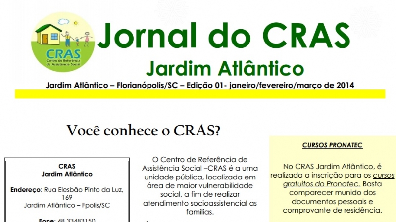 CRAS do Jardim Atlântico lança boletim informativo