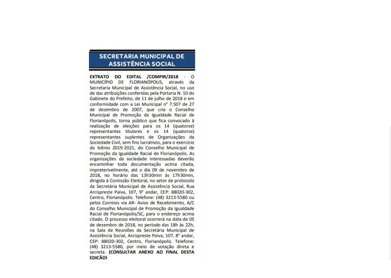 EDITAL DE CONVOCAÇÃO PARA AS ELEIÇÕES DO CONSELHO MUNICIPAL DE PROMOÇÃO DA IGUALDADE RACIAL DE FLORIANÓPOLIS