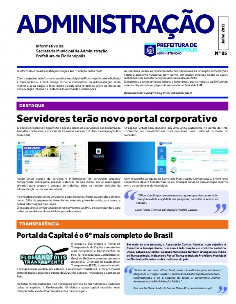 SMA lança a 5ª edição do informativo Administração