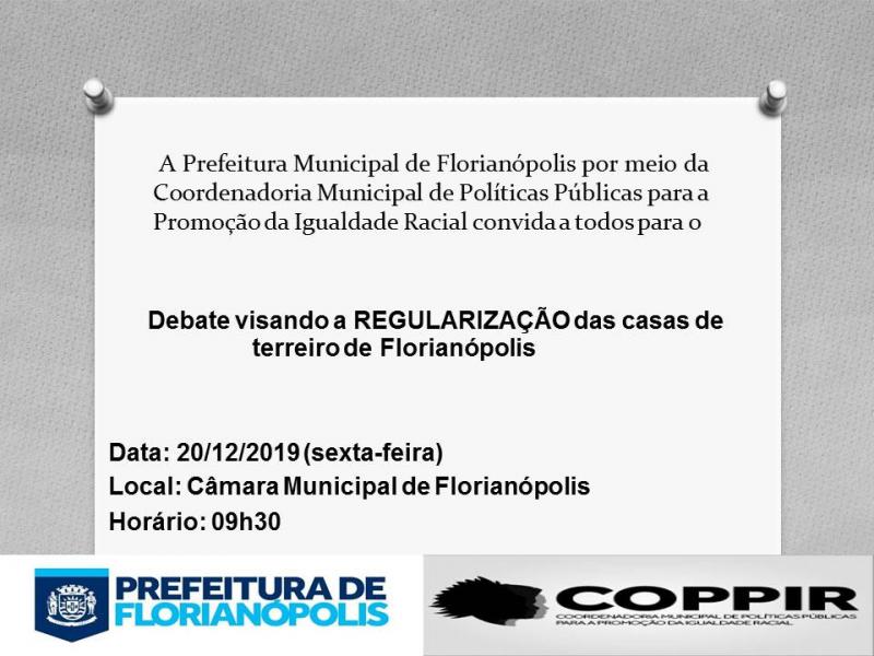 20/12: Debate sobre a Regularização das casas de terreiro de Florianópolis
