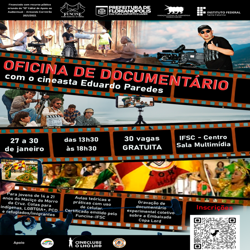  Estão abertas as inscrições para Oficina de Documentário com o cineasta Eduardo Paredes