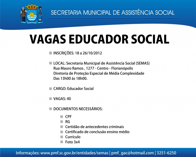 Secretaria Municipal de Assistência Social abre Processo Seletivo 