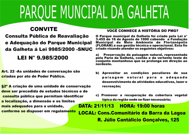 Consulta Pública pretende reavaliar Parque da Galheta