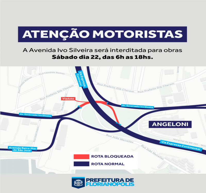 Ivo Silveira terá dois trechos interditados temporariamente neste sábado