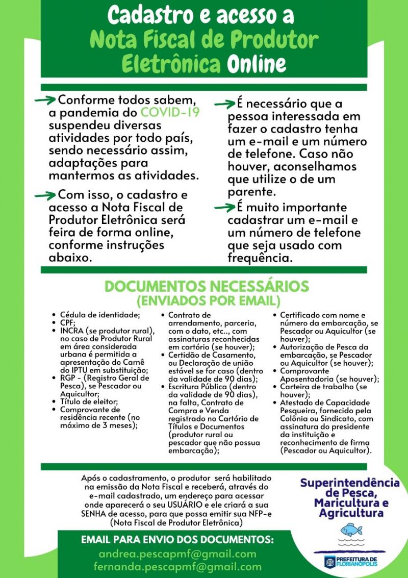 Cadastro para Nota Fiscal do Produtor  será feito de forma remota