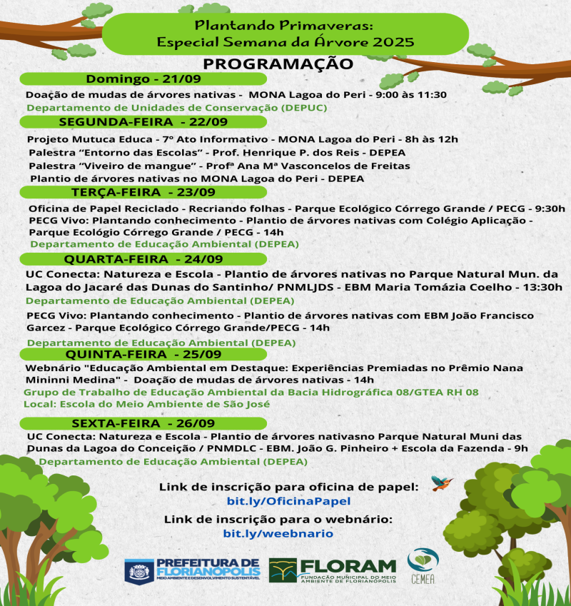 Semana de sensibilização sobre importância das árvores é promovida pelo Departamento de Educação Ambiental 