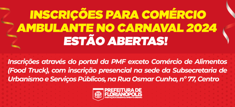 Inscrições para comércio ambulante no Carnaval 2024 vão até quinta-feira(25) em Florianópolis