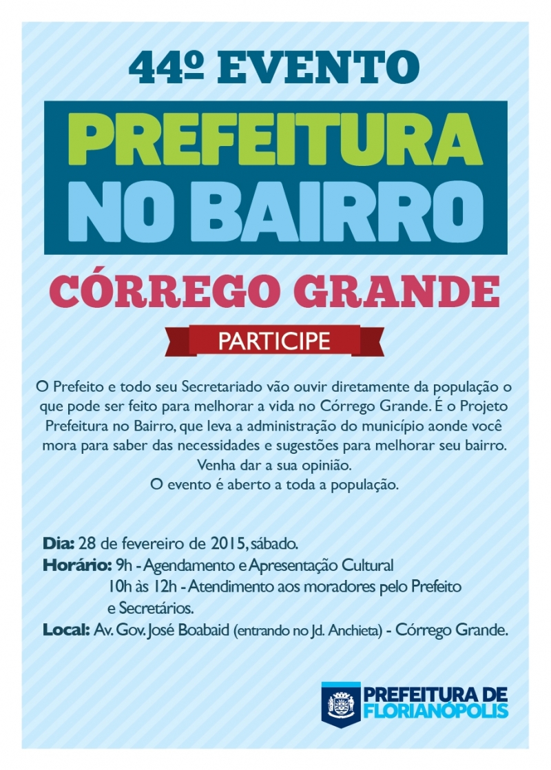 Prefeitura no Bairro vai ao Córrego Grande no sábado 