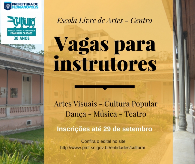 Inscrições para instrutores na Escola Livre de Artes encerram na sexta 