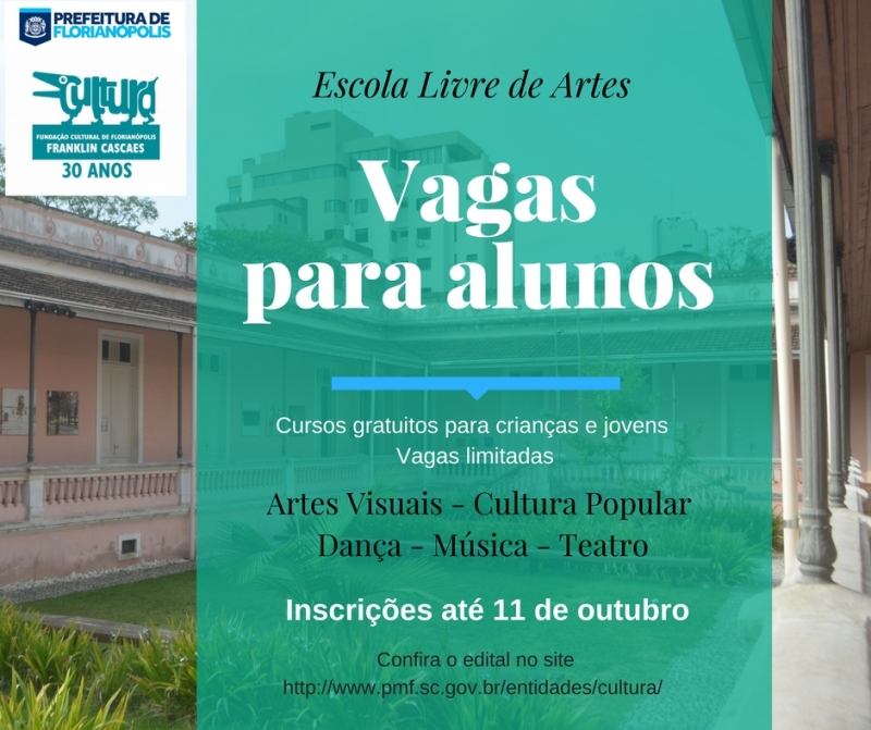 Abertas as inscrições para o ingresso na Escola Livre de Artes (ELA) 