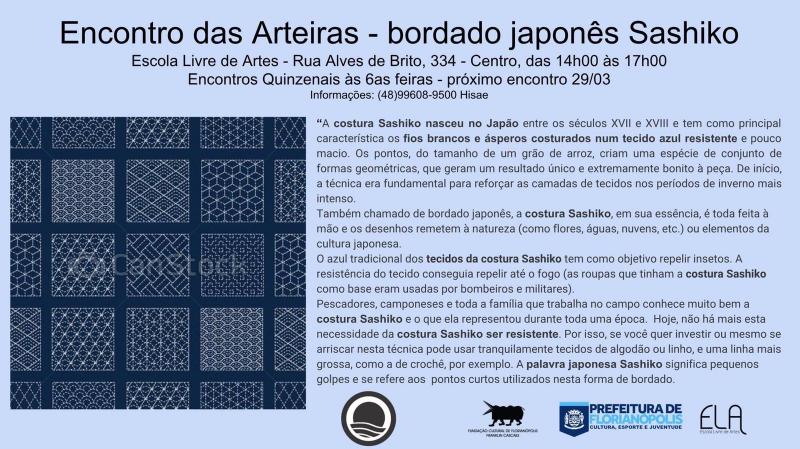  Oficina de Bordado Japonês Sashiko, inicia nesta Sexta-feira (29)