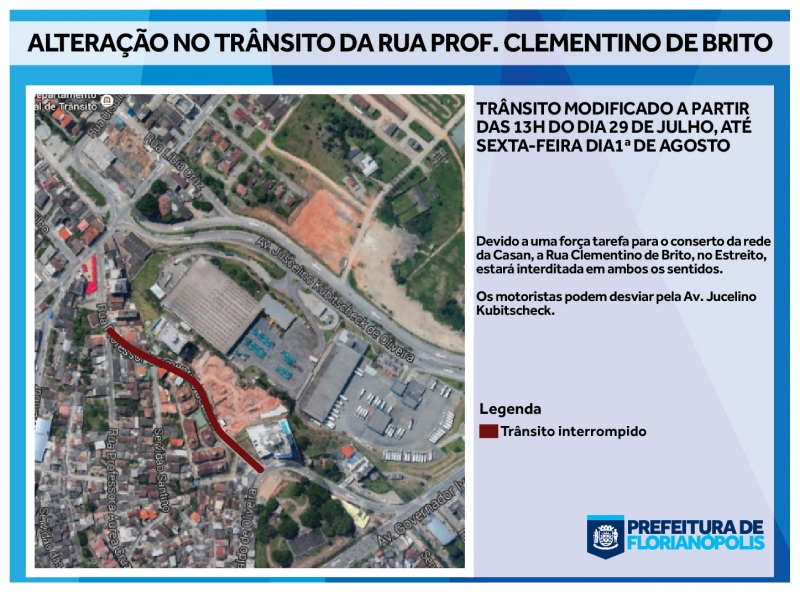 Rua Clementino de Brito terá trânsito alterado