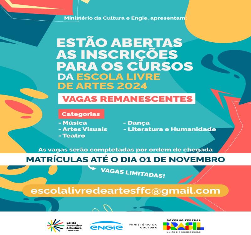 Vagas Remanescentes Projeto Escola Livre de Artes 2024